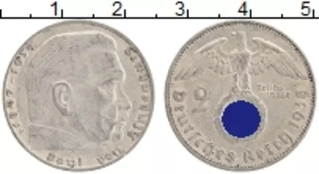 Монета 2 марки Третьего Рейха 1938 года Серебро Пауль фон Гинденбург
