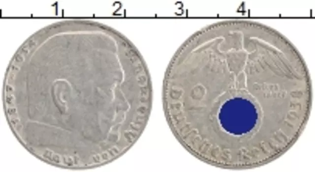 Монета 2 марки Третьего Рейха 1938 года Серебро Пауль фон Гинденбург