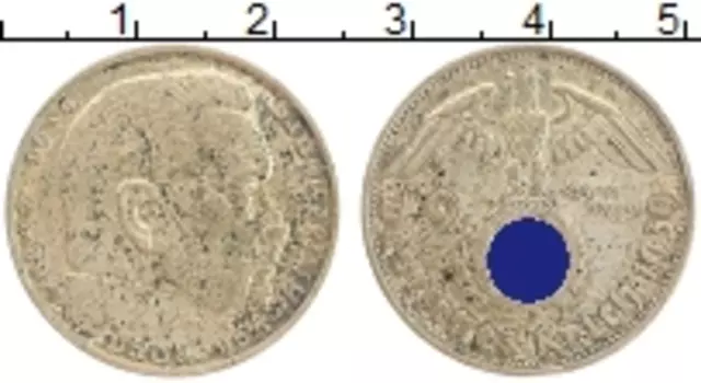 Монета 2 марки Третьего Рейха 1939 года Серебро А Гинденбург