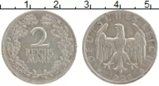 Монета 2 марки Веймарской республики 1925 года Серебро А