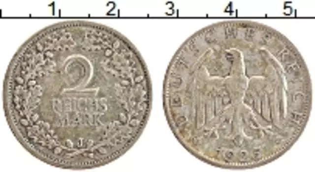 Монета 2 марки Веймарской республики 1925 года Серебро J