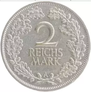 Монета 2 марки Веймарской республики 1926 года Серебро А