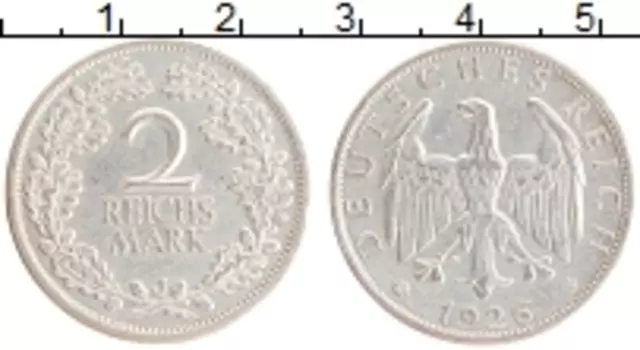 Монета 2 марки Веймарской республики 1926 года Серебро J