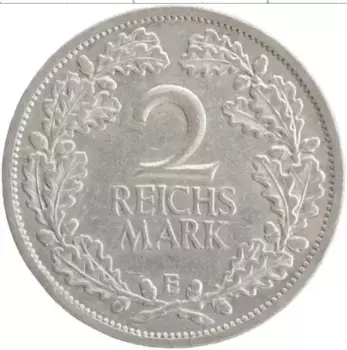 Монета 2 марки Веймарской республики 1931 года Серебро E