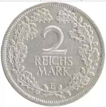 Монета 2 марки Веймарской республики 1931 года Серебро E