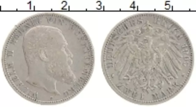 Монета 2 марки Вюртемберга 1903 года Серебро Вильгельм II F