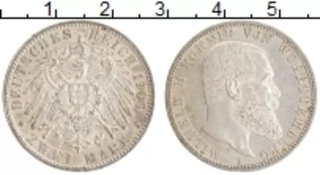 Монета 2 марки Вюртемберга 1906 года Серебро F