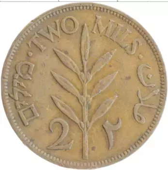 Монета 2 милса Палестины 1942 года Бронза