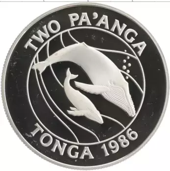 Монета 2 паанга Тонги 1986 года Серебро 25 лет фонда дикой природы WWF
