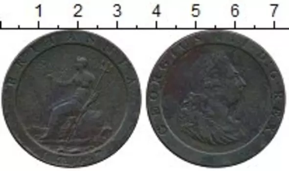 Монета 2 пенни Англии 1797 года Медь Георг III