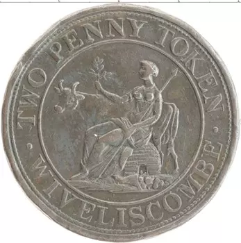 Монета 2 пенни Англии 1814 года Медь Токен Wiveliscombe