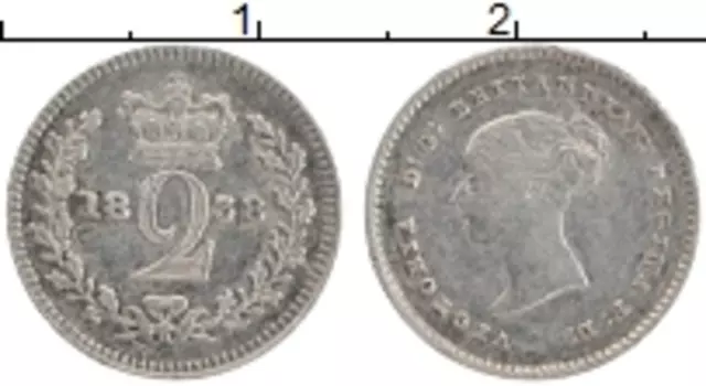 Монета 2 пенса Англии 1838 года Серебро Виктория