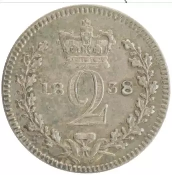 Монета 2 пенса Англии 1838 года Серебро Виктория
