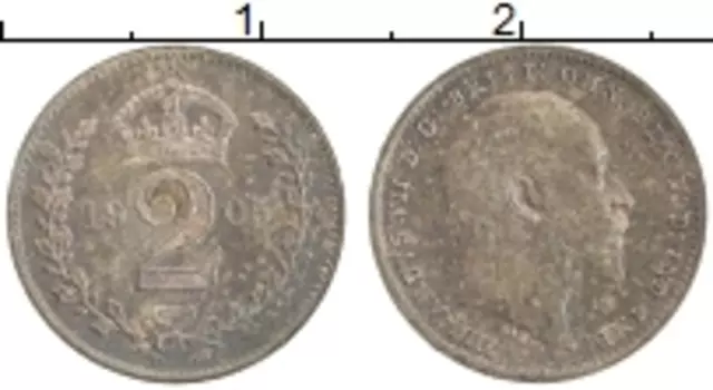 Монета 2 пенса Англии 1905 года Серебро Эдуард VII