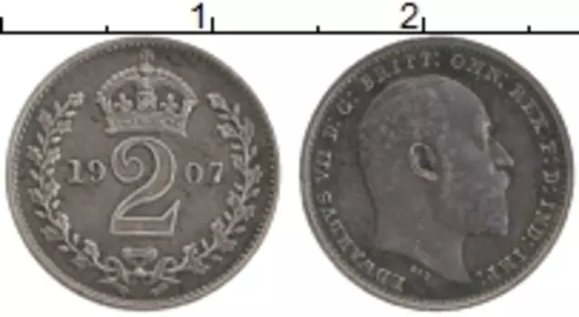 Монета 2 пенса Англии 1907 года Серебро Эдуард VII