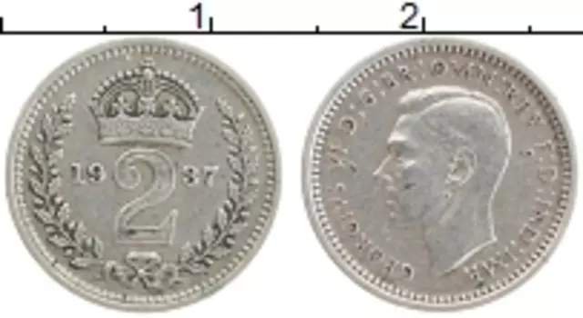 Монета 2 пенса Англии 1937 года Серебро Георг VI