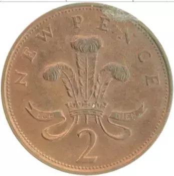 Монета 2 пенса Англии 1971 года Бронза