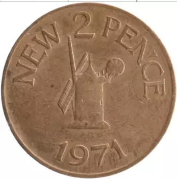 Монета 2 пенса Гернси 1971 года Бронза
