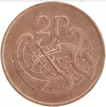 Монета 2 пенса Ирландии 1975 года Бронза