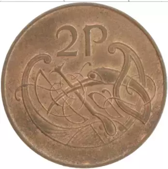 Монета 2 пенса Ирландии 1975 года Бронза