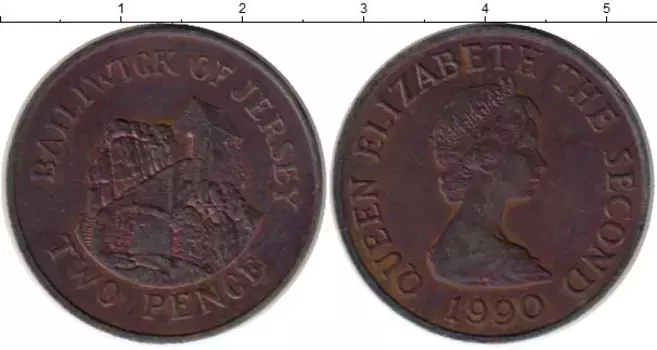 Монета 2 пенса Острова Джерси 1990 года Бронза Елизавета II