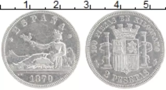 Монета 2 песеты Испании 1870 года Серебро Временное правительство