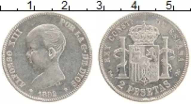 Монета 2 песеты Испании 1892 года Серебро Альфонсо XIII