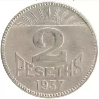 Монета 2 песеты Испании 1937 года Медно-никель Гражданская война