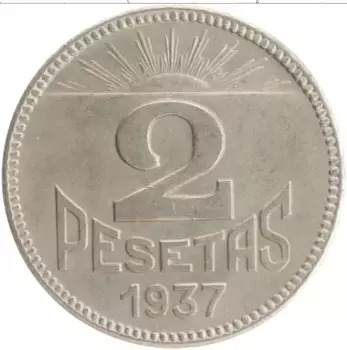 Монета 2 песеты Испании 1937 года Медно-никель Гражданская война