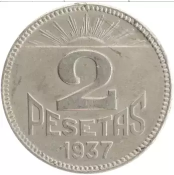 Монета 2 песеты Испании 1937 года Медно-никель Гражданская война