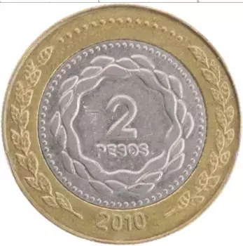Монета 2 песо Аргентины 2010 года Биметалл