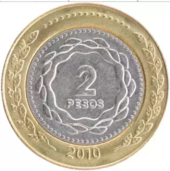 Монета 2 песо Аргентины 2010 года Биметалл
