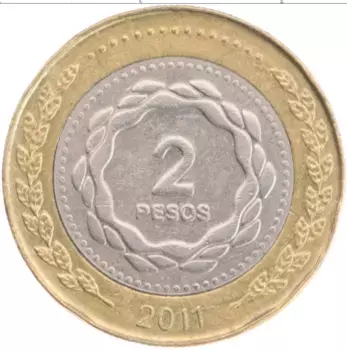 Монета 2 песо Аргентины 2011 года Биметалл