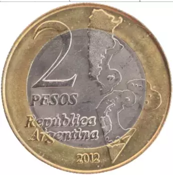 Монета 2 песо Аргентины 2012 года Биметалл 30 лет войны за Фолклендские острова