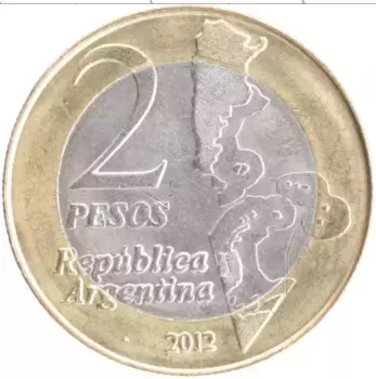 Монета 2 песо Аргентины 2012 года Биметалл 30 лет войны за Фолклендские острова
