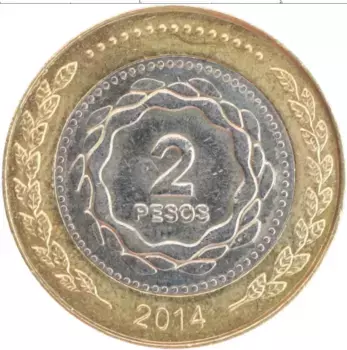 Монета 2 песо Аргентины 2014 года Биметалл