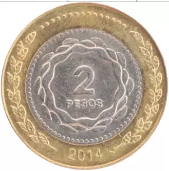 Монета 2 песо Аргентины 2014 года Биметалл