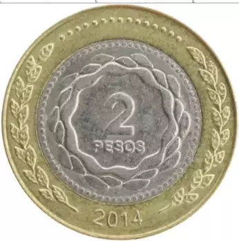 Монета 2 песо Аргентины 2014 года Биметалл