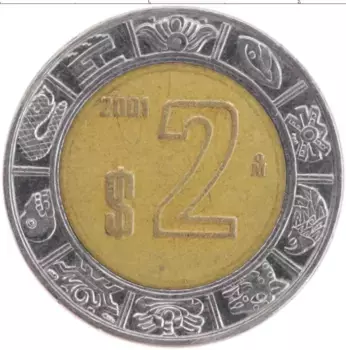 Монета 2 песо Мексики 2001 года Биметалл