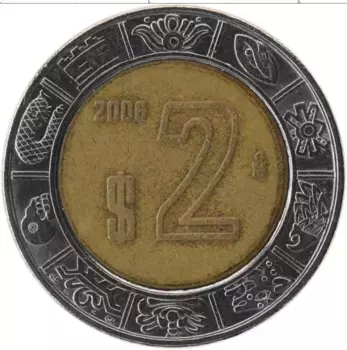 Монета 2 песо Мексики 2006 года Биметалл