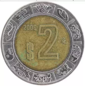 Монета 2 песо Мексики 2006 года Биметалл