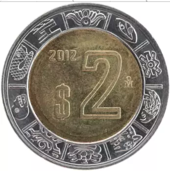 Монета 2 песо Мексики 2012 года Биметалл