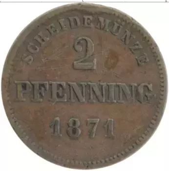 Монета 2 пфеннига Баварии 1871 года Медь Герб