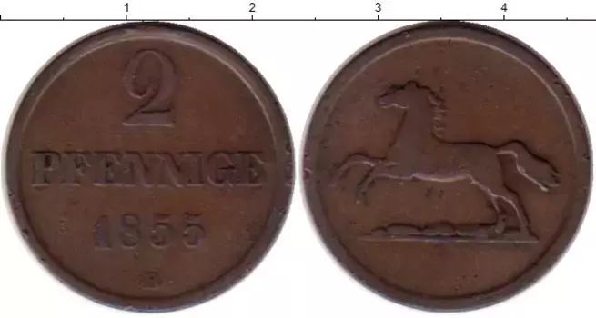 Монета 2 пфеннига Брауншвайг-Вольфенбюттеля 1855 года Медь В