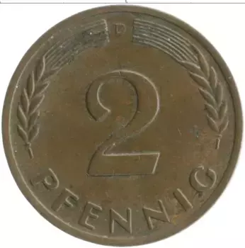 Монета 2 пфеннига ФРГ 1960 года Бронза D