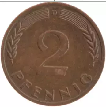 Монета 2 пфеннига ФРГ 1961 года Бронза D