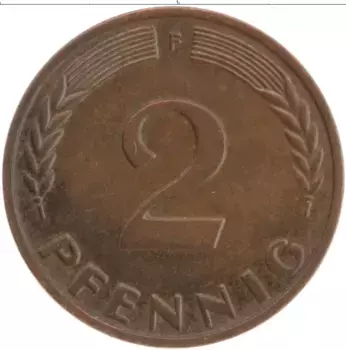 Монета 2 пфеннига ФРГ 1961 года Бронза F