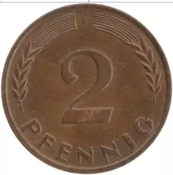 Монета 2 пфеннига ФРГ 1966 года Бронза F