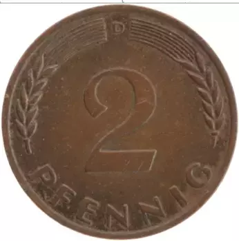 Монета 2 пфеннига ФРГ 1966 года Бронза D