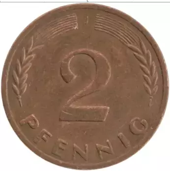Монета 2 пфеннига ФРГ 1970 года Бронза J